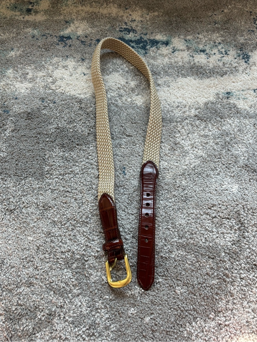 Brighton Elastic Cord Belt with Croco Leather Accent Brass Buckle Mens 38